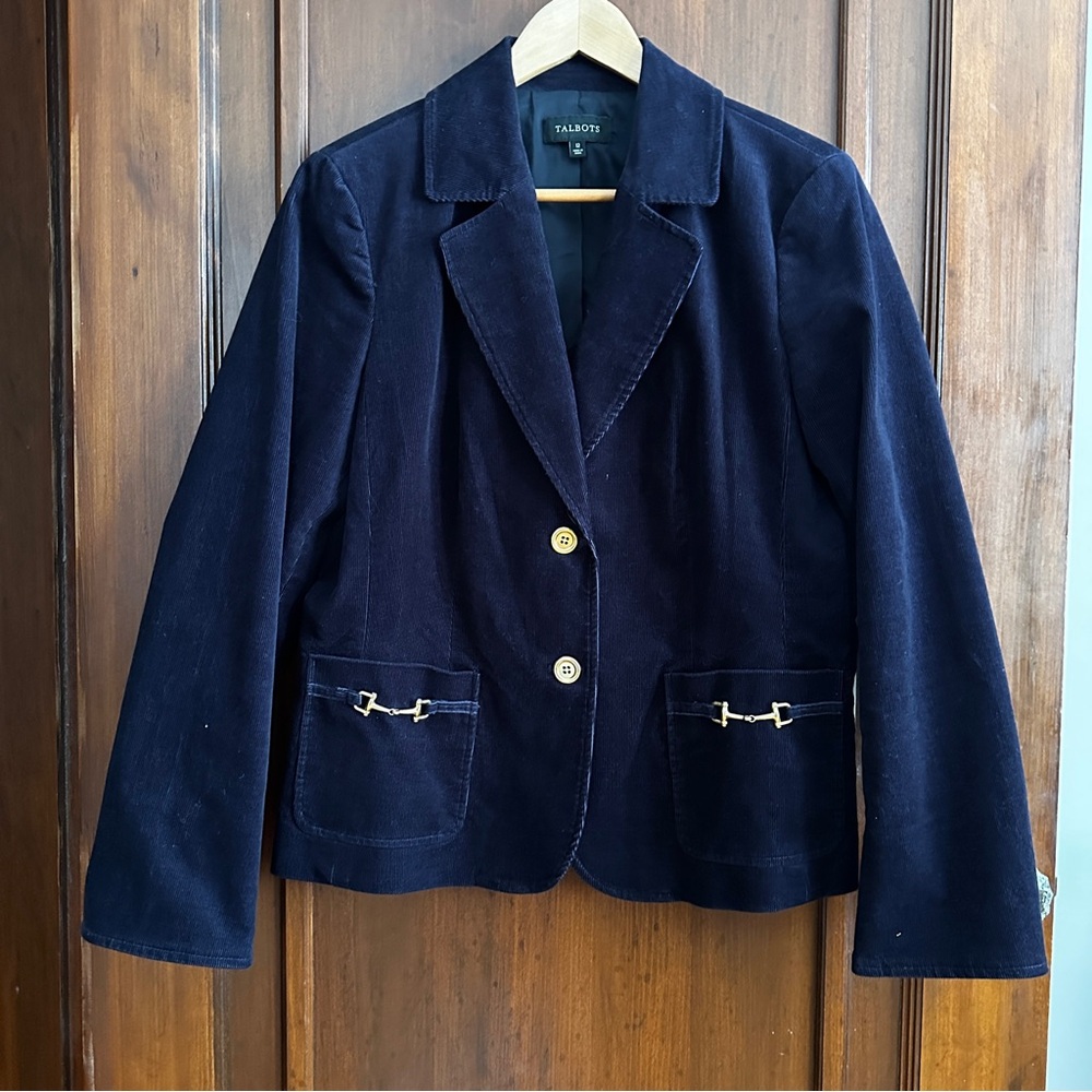 Talbots Navy Women's Blazer with Gold Accents